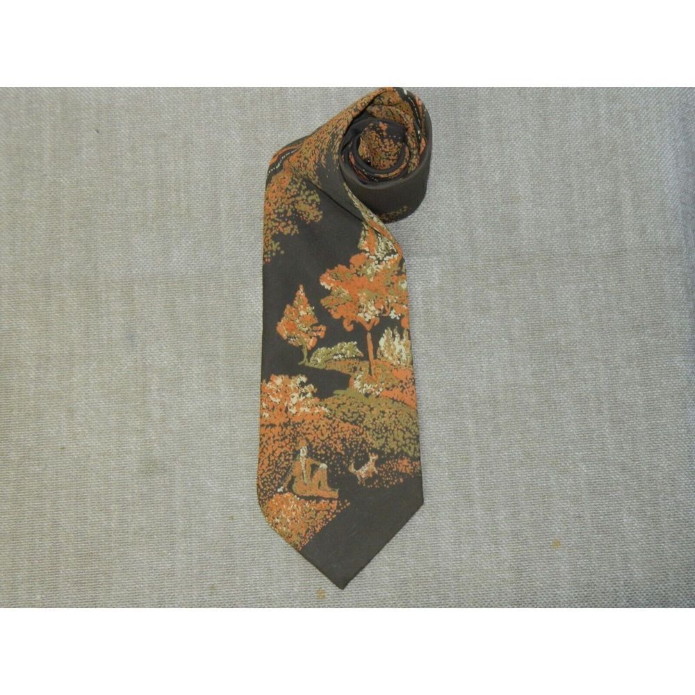 Arrow Necktie Brown Orange Vintage 70's  Super Wide‎ Asian Erotic Floral Tie